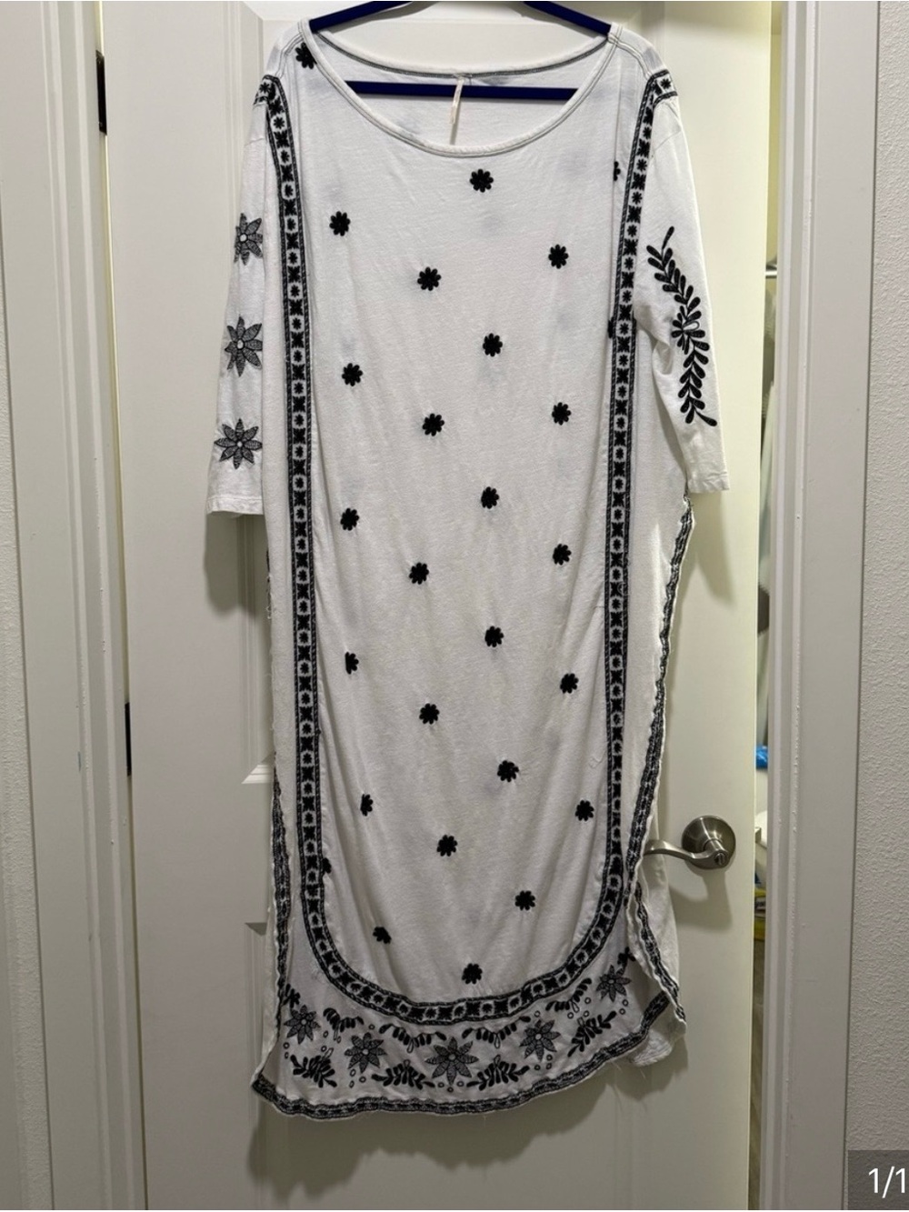 Free People White Maxi Dress with Black Embroidery